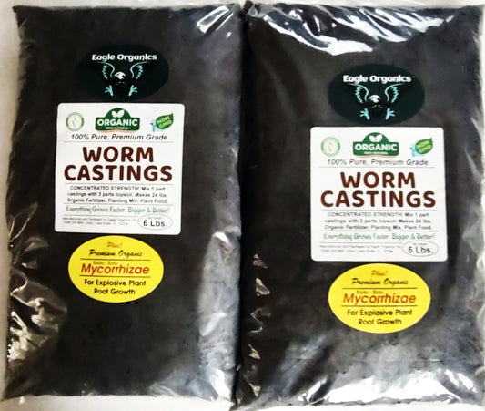 Organic fertilizer. Organic Worm Castings with Endo-Ecto Mycorrhizae. 2, 6lb. bags