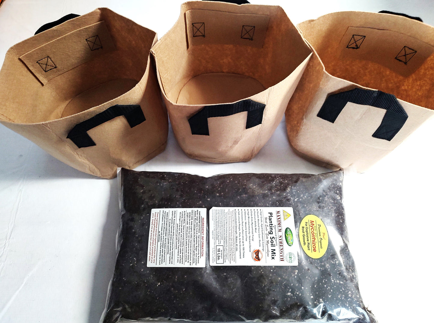 Khaki Grow Bags with Organic Planting Soil