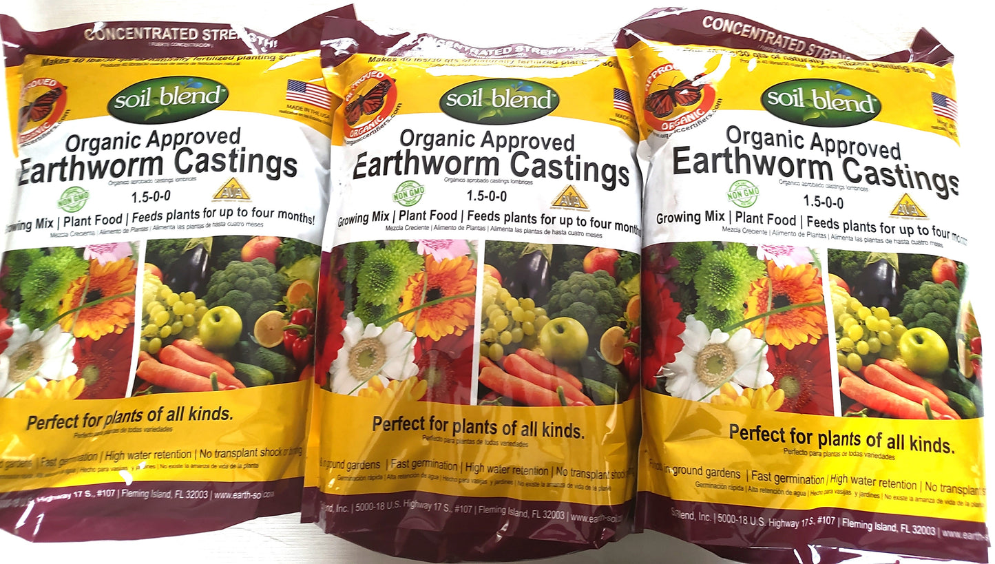 Organic Fertilizer 3 bag pack Soil Blend Earthworm Castings 3 Pk. Save more money!