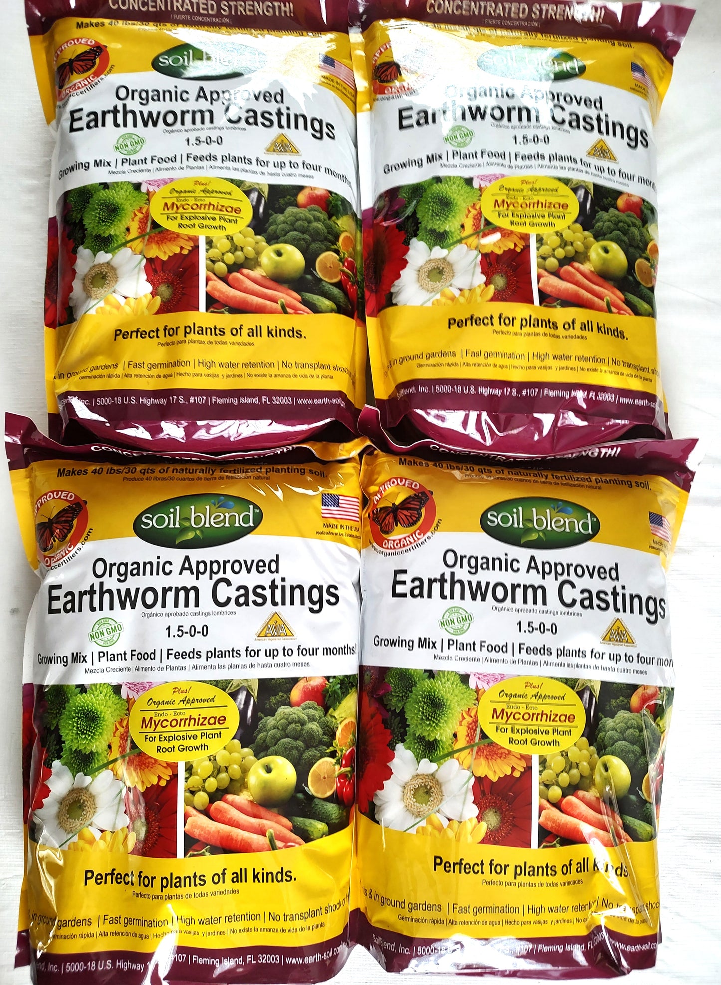 Organic Fertilizer 4 bag pack Blend Worm Castings with Mycorrhizae! Save even more money!