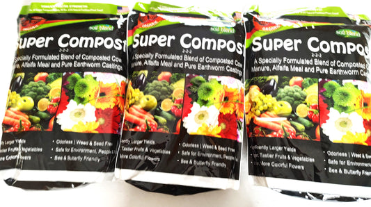 Organic Fertilizer Organic Compost. 3 bag pack Super Compost 8 lbs. Concentrated Strength, 1-Bag makes 40 lbs.