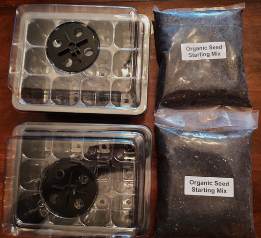 Seed Starter Kit with 2 trays (24 total planting sections), including Organic Seed Starting Mix