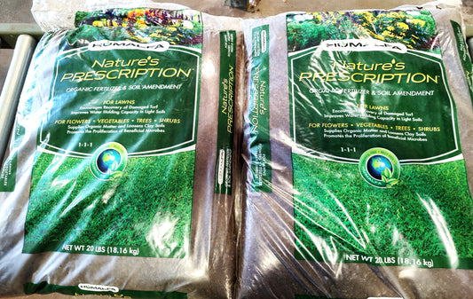 Natures Prescription by Humalfa 1-1-1 NPK. 2, 20 lb. bags. Composted Beef Cow Manure, Organic Alfalfa blend.